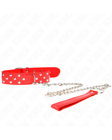 KINK - COLLIER RIVET ANNEAU AVEC CEINTURE 65 CM ROUGE AJUSTABLE 36-50 CM X 3,8 CM