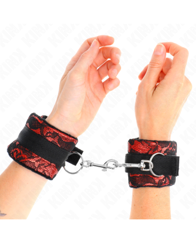 KINK - ATTENTES-POIGNETS COURTES EN DENTELLE DE VELOURS ET RELIURE EN NYLON ROUGE / NOIR 23 X 6,5 CM