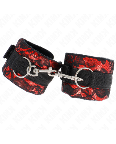 KINK - ATTENTES-POIGNETS COURTES EN DENTELLE DE VELOURS ET RELIURE EN NYLON ROUGE / NOIR 23 X 6,5 CM