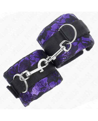 KINK - ATTENTES-POIGNETS COURTES EN DENTELLE DE VELOURS ET RELIURE EN NYLON VIOLET / NOIR 23 X 6,5 CM