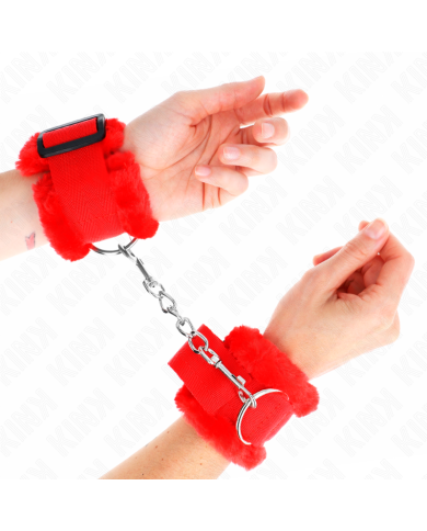 KINK - APPUI-POIGNETS DOUBLÉS DE FOURRURE ROUGE AJUSTABLE 17-31 CM X 7 CM