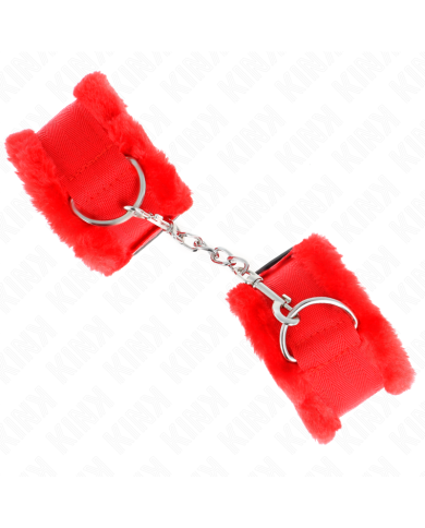 KINK - APPUI-POIGNETS DOUBLÉS DE FOURRURE ROUGE AJUSTABLE 17-31 CM X 7 CM