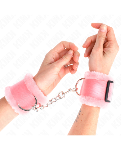 KINK - APPUI-POIGNETS DOUBLÉS DE FOURRURE ROSE RÉGLABLE 17-31 CM X 7 CM