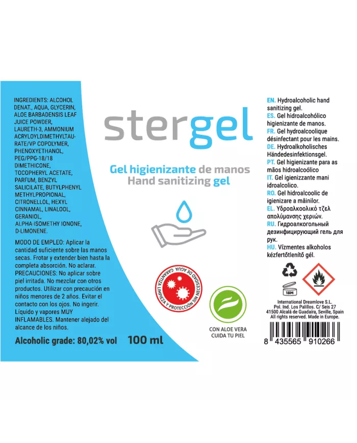 STERGEL - HYDROALCOHOLIC HAND SANITIZING GEL ALOE VERA 100ML