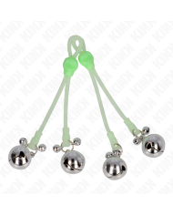 KINK - PINCES À TETON LUMINEUSES CRÂNE AVEC ANNEAU CLOCHES RÉGLABLES VERT / ARGENT