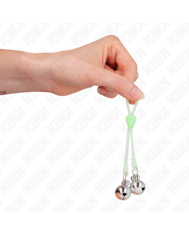 KINK - PINCES À TETON LUMINEUSES CRÂNE AVEC ANNEAU CLOCHES RÉGLABLES VERT / ARGENT