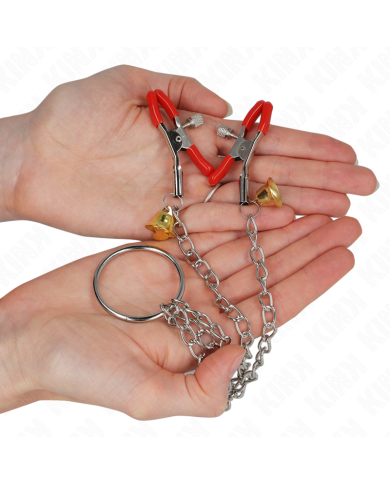 KINK - PINCES À TAMELON ET CLITO BELL TRIPLE ROUGE AVEC CHAINE 30 CM