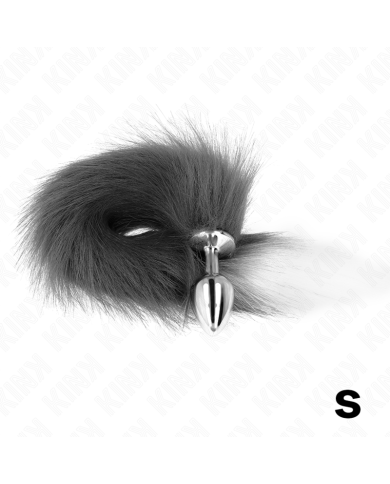 KINK - PLUG ANAL TAILLE S 7 X 3 CM AVEC QUEUE SYNTHÉTIQUE 40 CM GRIS ET BLANC