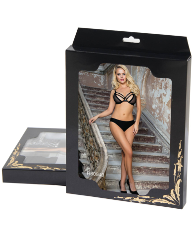 SUBBLIME - ENSEMBLE DEUX PIÈCES DE SOUTIEN-GORGE TRANSPARENT ET BANDES S/M