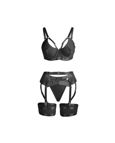 SUBBLIME - 955236 ENSEMBLE SOUTIEN-GORGE BONDAGE NOIR AVEC JARRETELLE S/M