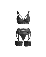 SUBBLIME - 955243 ENSEMBLE SOUTIEN-GORGE BONDAGE NOIR AVEC JARRETELLE L/XL