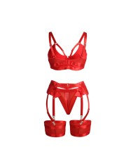 SUBBLIME - 955250 ENSEMBLE SOUTIEN-GORGE BONDAGE ROUGE AVEC JARRETELLES S/M