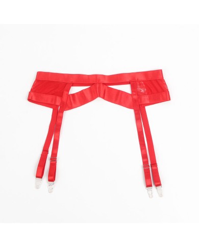 SUBBLIME - 955250 ENSEMBLE SOUTIEN-GORGE BONDAGE ROUGE AVEC JARRETELLES S/M