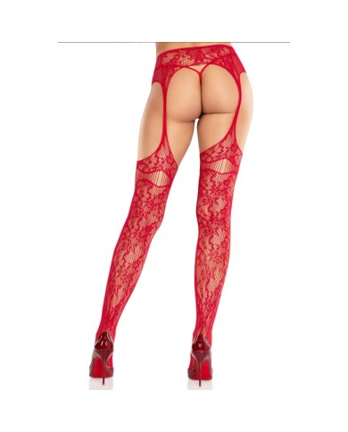 LEG AVENUE - BAS EN DENTELLE AVEC JARRETELLES ROUGES