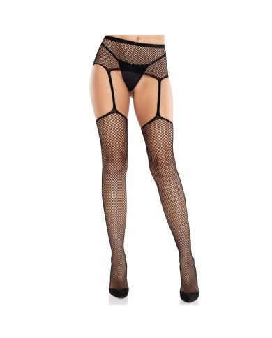 LEG AVENUE - BAS EN DENTELLE AVEC CROIX ET PORTE-JARRETELLES NOIR