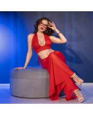 CHILIROSE - CR 4857 ENSEMBLE HAUT ET PANTALON ROUGE TAILLE S
