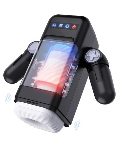 GAME CUP - MASTURBATEUR À VIBRATION DE POUSSÉE AVEC FONCTION CHAUFFANTE ET SUPPORT MOBILE - NOIR