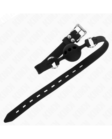 KINK - BÂILLON ENTIÈREMENT SILICONE 55 x 2 CM AVEC BOULE DE 4 CM TAILLE S NOIR AJUSTABLE 35-51 CM