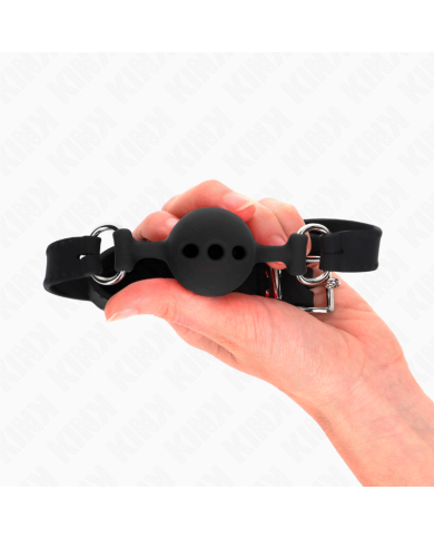 KINK - BÂILLON ENTIÈREMENT SILICONE 55 x 2 CM AVEC BOULE DE 4 CM TAILLE S NOIR AJUSTABLE 35-51 CM