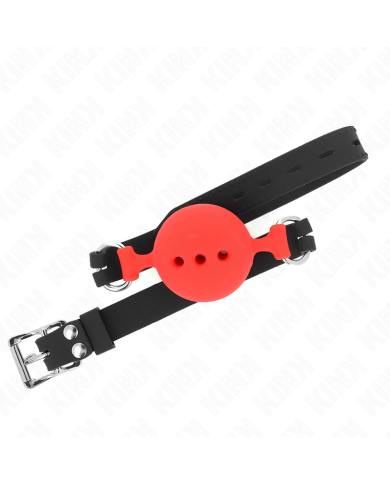KINK - BÂILLON ENTIÈREMENT SILICONE 55 x 2 CM AVEC BOULE DE 5 CM TAILLE L ROUGE AJUSTABLE 35-51 CM
