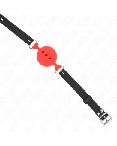 KINK - BÂILLON ENTIÈREMENT SILICONE 55 x 2 CM AVEC BOULE DE 5 CM TAILLE L ROUGE AJUSTABLE 35-51 CM