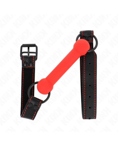 KINK - GAG EN OS AVEC SANGLE EN CUIRETTE ROUGE AJUSTABLE 41-57 CM