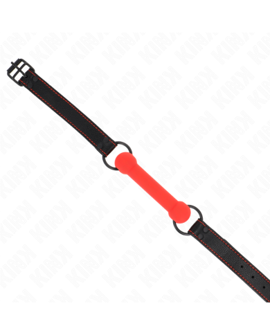 KINK - GAG EN OS AVEC SANGLE EN CUIRETTE ROUGE AJUSTABLE 41-57 CM