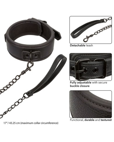 CALEXOTICS - NOCTURNAL COLLIER ET LAISSE EN CUIR RÉGLABLE NOIR