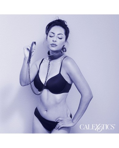 CALEXOTICS - NOCTURNAL COLLIER ET LAISSE EN CUIR RÉGLABLE NOIR