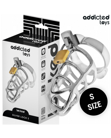 ADDICTED TOYS LOCKED - CAGE À PÉNIS EN MÉTAL AVEC VERROU ARGENT TAILLE S