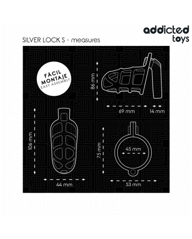 ADDICTED TOYS LOCKED - CAGE À PÉNIS EN MÉTAL AVEC VERROU ARGENT TAILLE S