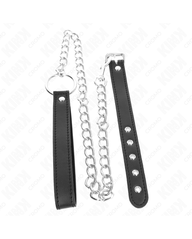 KINK - ANNEAU PÉNIS EN CUIR 21,5 X 2 CM AVEC CHAÎNE EN MÉTAL DE 60 CM ET SANGLE EN CUIR