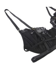 SUBBLIME - ENSEMBLE 3 PIÈCES SOUTIEN-GORGE + STRING + JARRETIÈRE DENTELLE NOIR S/M