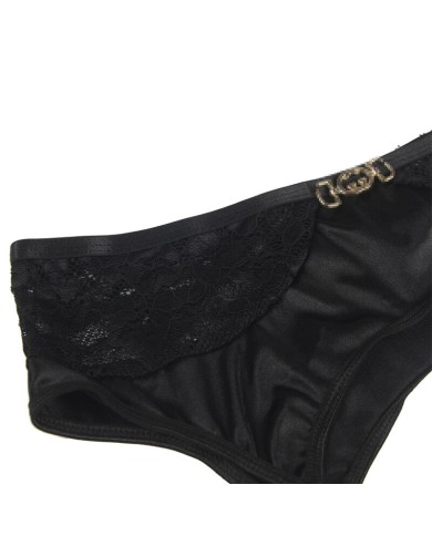 SUBBLIME - ENSEMBLE 3 PIÈCES SOUTIEN-GORGE + STRING + JARRETIÈRE DENTELLE NOIR S/M