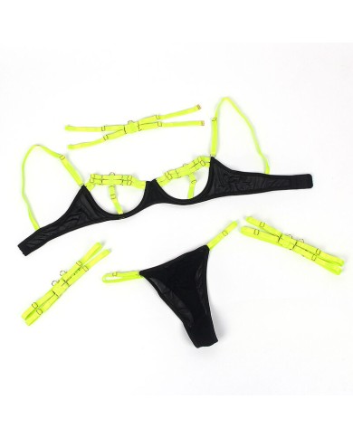 SUBBLIME - 955281 ENSEMBLE SOUTIEN-GORGE AVEC COLLIER ET DÉTAILS DE JAMBES VERT FLUORESCENT L/XL