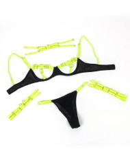 SUBBLIME - 955281 ENSEMBLE SOUTIEN-GORGE AVEC COLLIER ET DÉTAILS DE JAMBES VERT FLUORESCENT L/XL