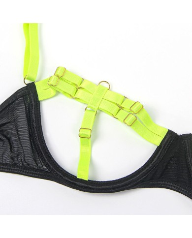 SUBBLIME - 955281 ENSEMBLE SOUTIEN-GORGE AVEC COLLIER ET DÉTAILS DE JAMBES VERT FLUORESCENT L/XL