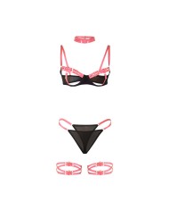 SUBBLIME - 955298 ENSEMBLE SOUTIEN-GORGE AVEC COLLIER ET DÉTAILS DE JAMBES ROSE FLUORESCENT S/M