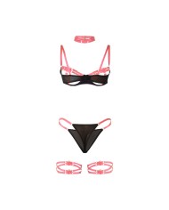 SUBBLIME - 955298 ENSEMBLE SOUTIEN-GORGE AVEC COLLIER ET DÉTAILS DE JAMBES ROSE FLUORESCENT S/M