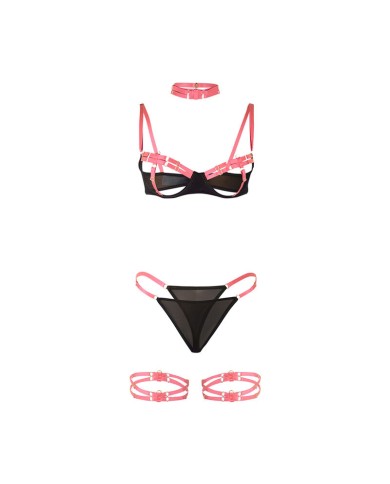 SUBBLIME - 955304 ENSEMBLE SOUTIEN-GORGE AVEC COLLIER ET DÉTAILS DE JAMBES ROSE FLUORESCENT L/XL