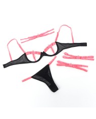 SUBBLIME - 955304 ENSEMBLE SOUTIEN-GORGE AVEC COLLIER ET DÉTAILS DE JAMBES ROSE FLUORESCENT L/XL