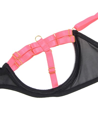 SUBBLIME - 955304 ENSEMBLE SOUTIEN-GORGE AVEC COLLIER ET DÉTAILS DE JAMBES ROSE FLUORESCENT L/XL