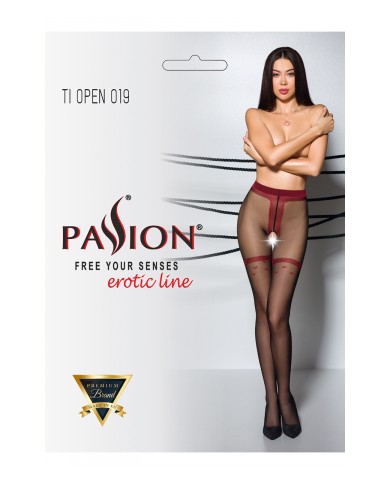 Collants ouverts TI019 20 deniers - noir/rouge