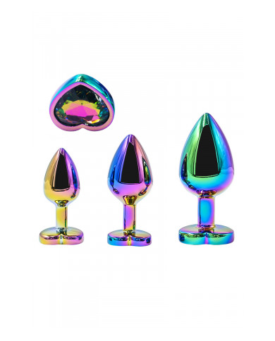 3 plugs coeur Crystal Heart métal arc-en-ciel - DIK
