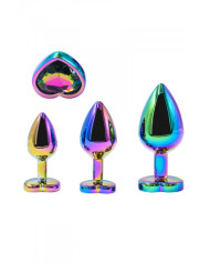3 plugs coeur Crystal Heart métal arc-en-ciel - DIK
