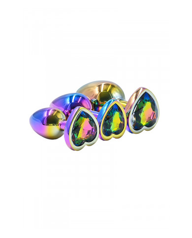3 plugs coeur Crystal Heart métal arc-en-ciel - DIK