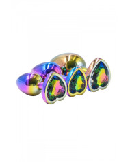 3 plugs coeur Crystal Heart métal arc-en-ciel - DIK