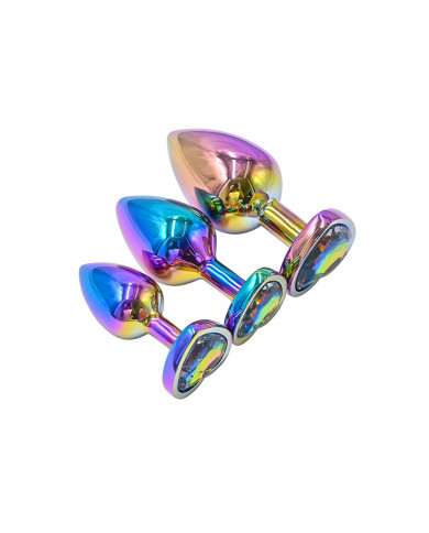 3 plugs coeur Crystal Heart métal arc-en-ciel - DIK