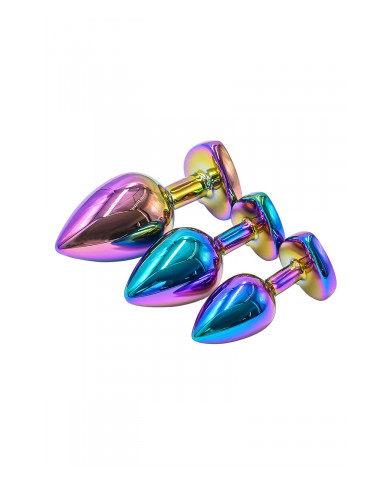 3 plugs coeur Crystal Heart métal arc-en-ciel - DIK