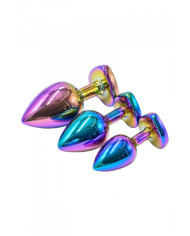 3 plugs coeur Crystal Heart métal arc-en-ciel - DIK